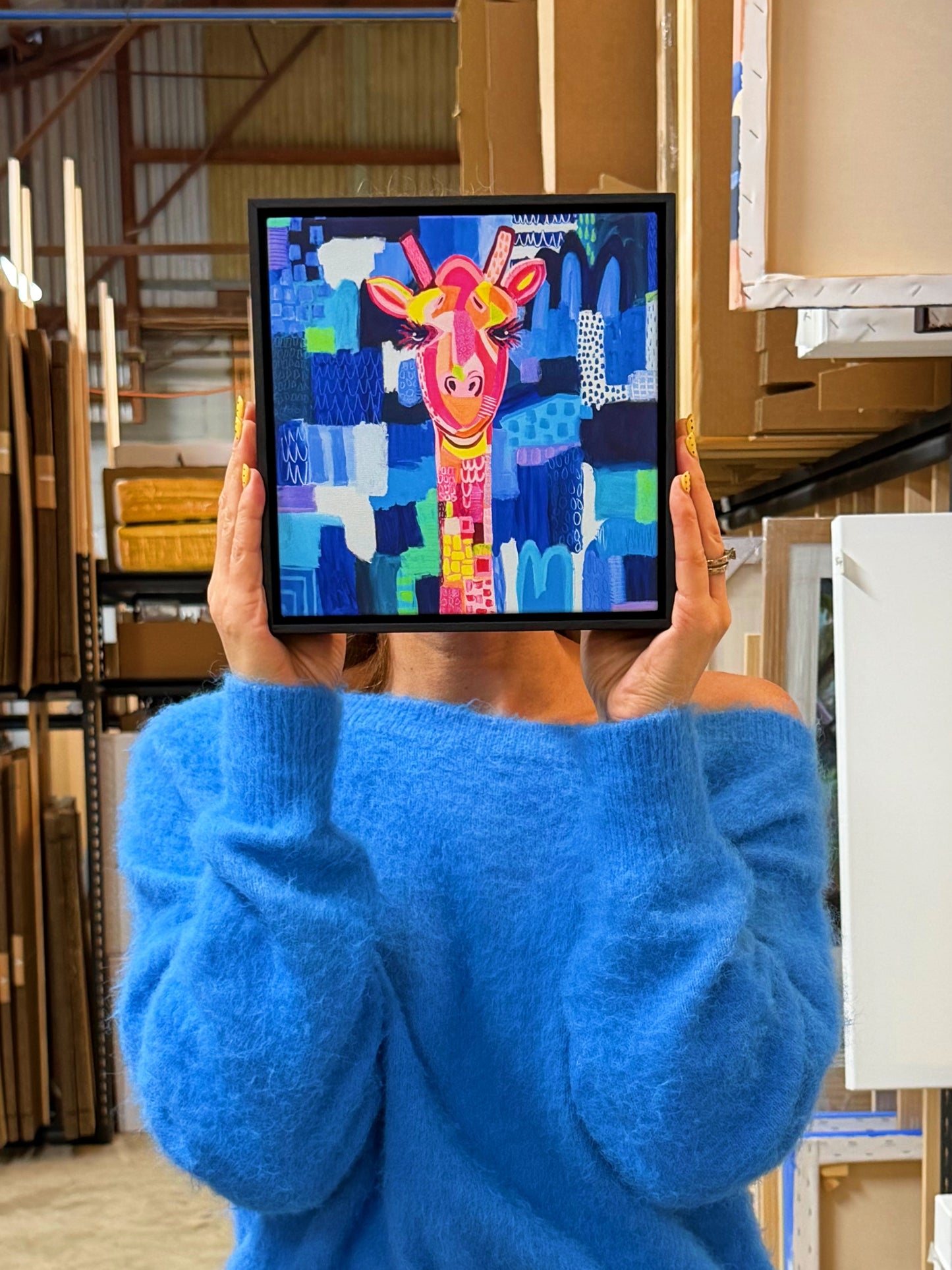 Helen The Giraffe (Mini Framed Canvas Print)