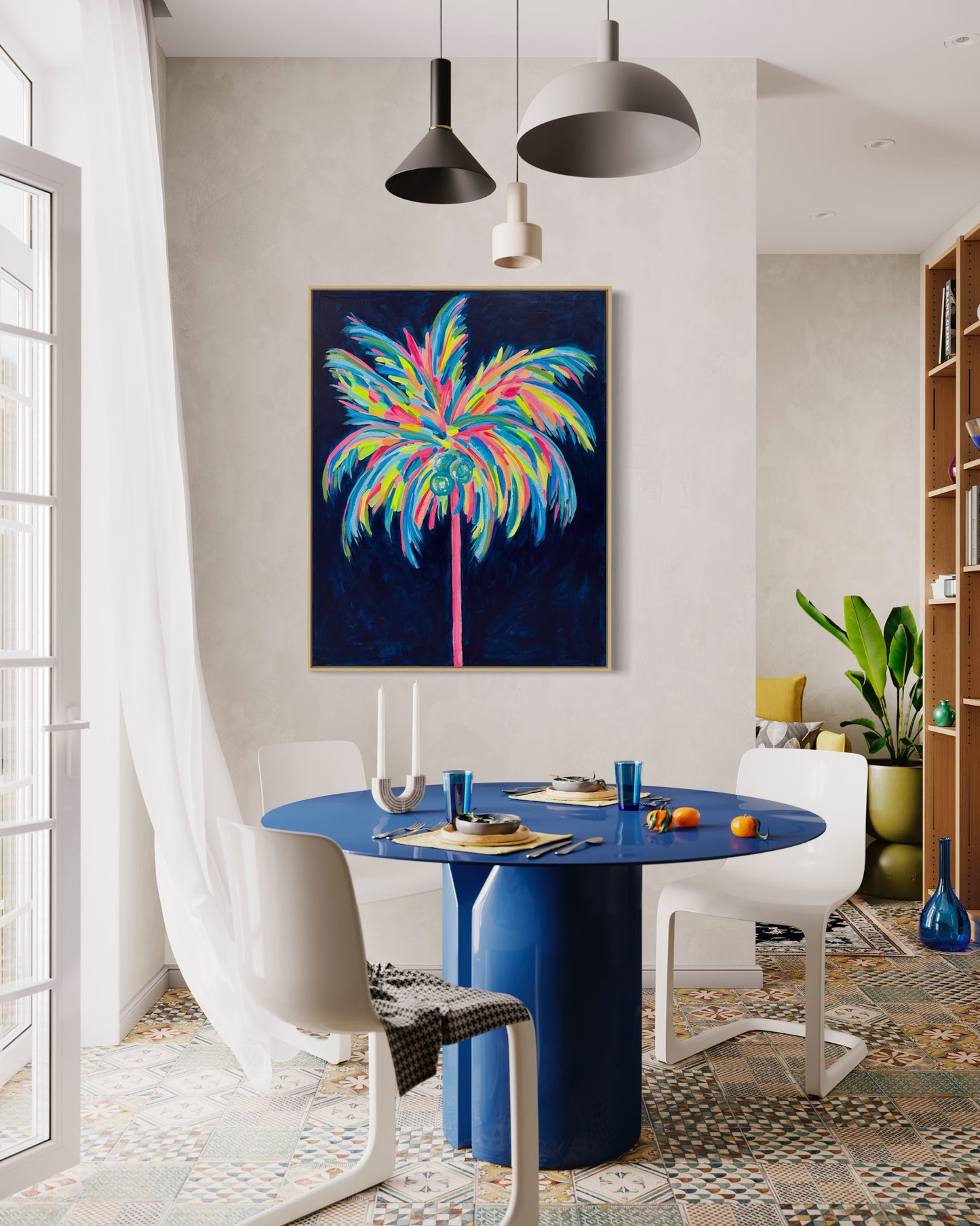 Neon Palms (Original + Framed in Oak)